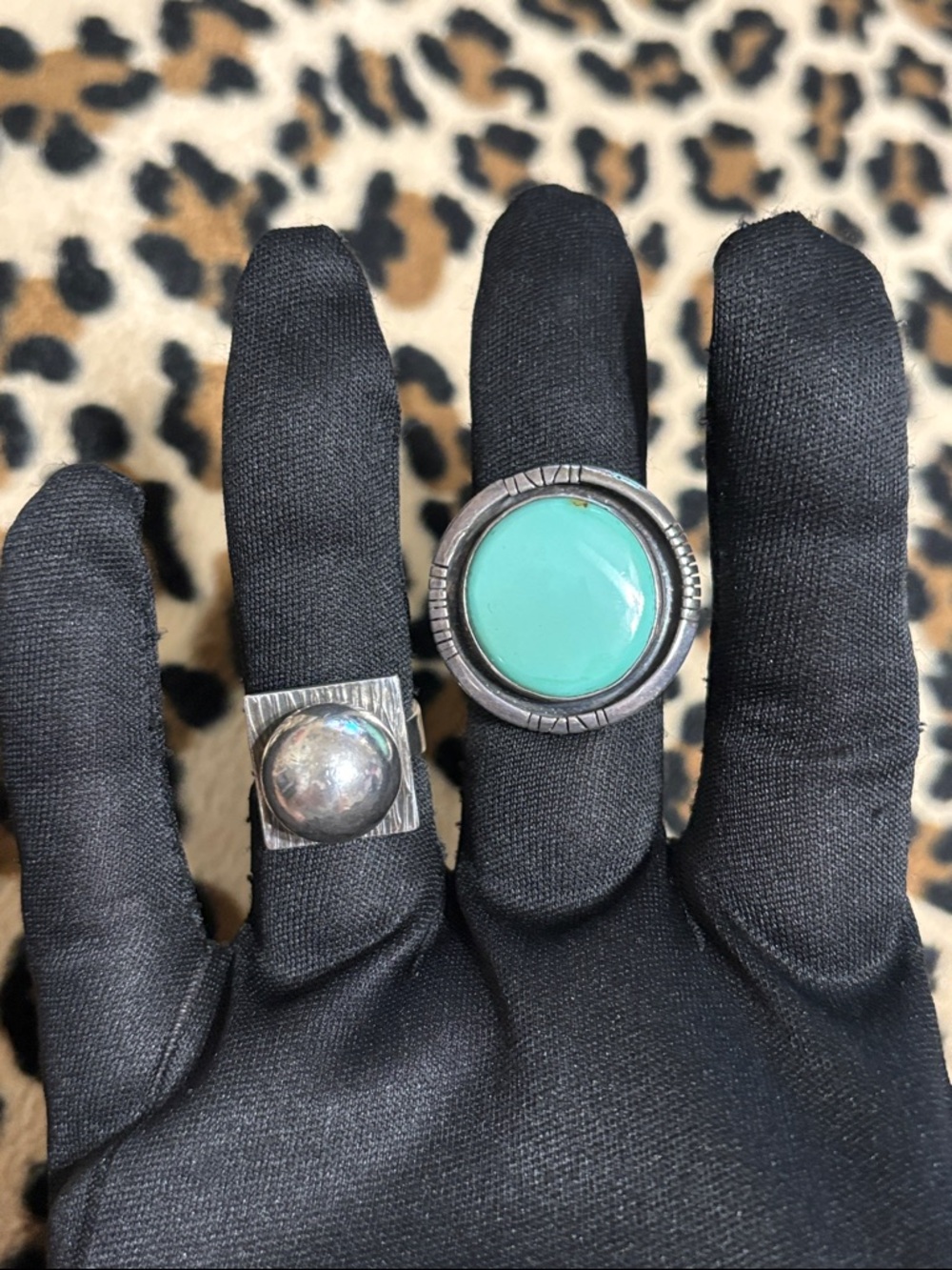 Vintage Sterling Silver 🩵 Turquoise Stone Ring 7.5 Southwest Statement - Picture 9 of 15